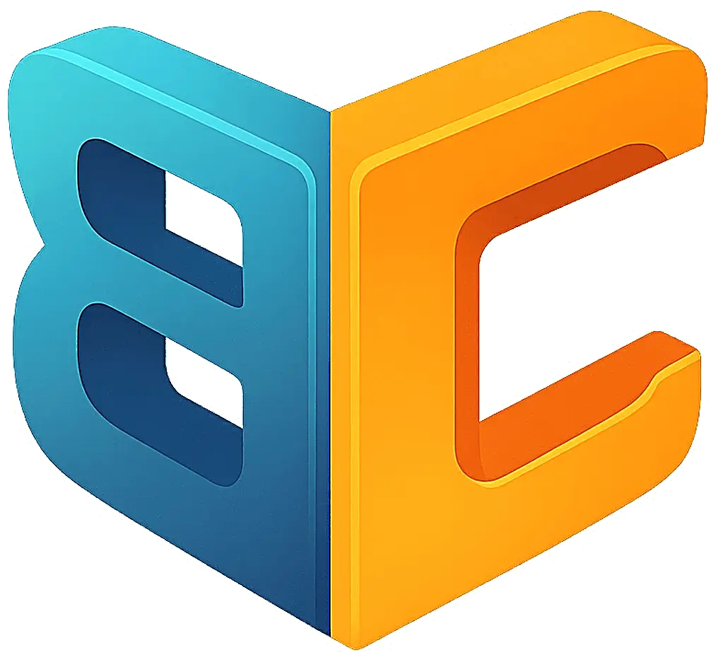 Boston Courier Inc logo with blue and orange 3D design.